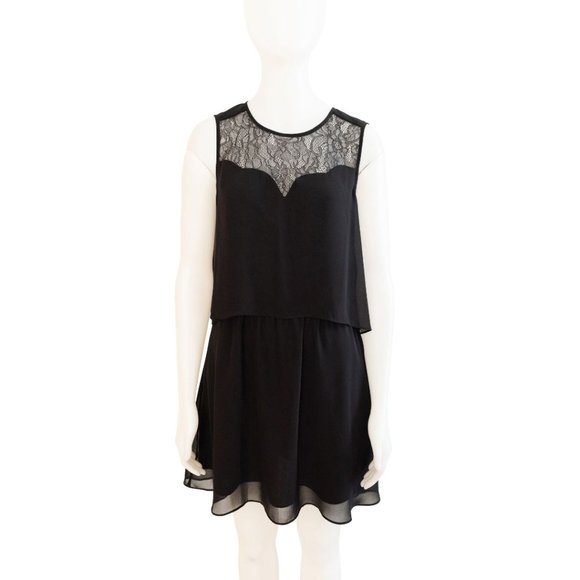 BCBGeneration Dresses & Skirts - BCBG Generation Black Layered Mini Dress with Lace Insert Size M